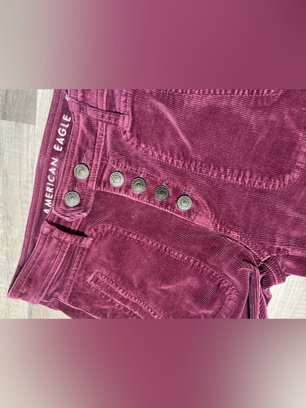American Eagle Super Stretch Corduroy Skinny Pants Burgundy Button Fly Size 2 - Picture 7 of 16
